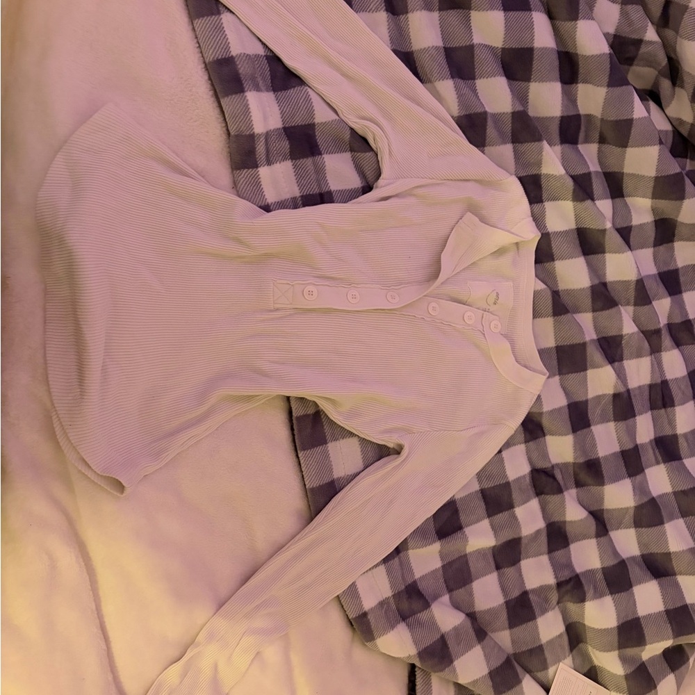 Aerie Cream Ribbed Henley Top